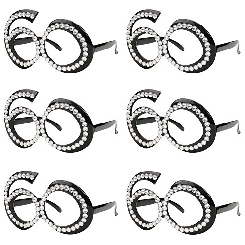 60th Birthday Glasses - Number Crystal Frame, Party Favors, Wedding, Funny Costume Sunglasses