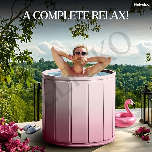 Image of Helteko Bath Tub for Adult for Bathroom, Foldable Tub for Home Use with Drainage Hole, Thickened Insulated Ice Bath Tub, Inflatable BathTub for Adults, Ice BathTub for Adults (White-Pink)