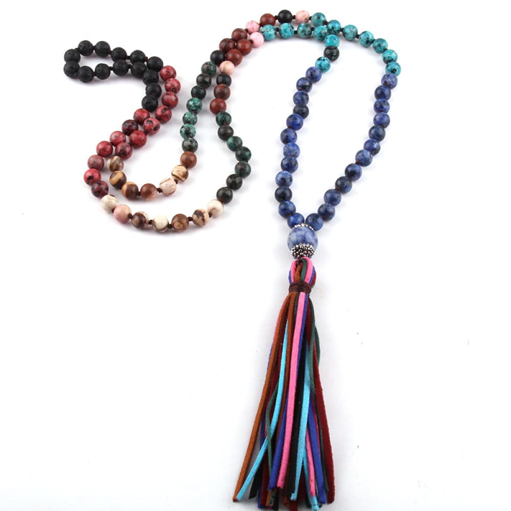 108 Mala Perline Catena Collana Indiana Tibetana, collane Nappe estetiche, Perle di Preghiera indù Meditazione Chakra Gemme Oggetti spirituali.