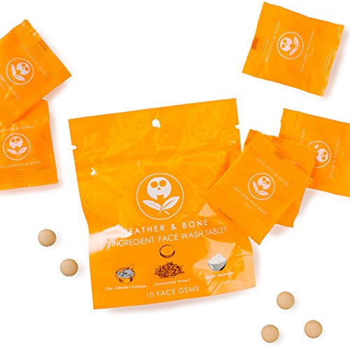 Feather & Bone Face Gems Exfoliating Natural Portable Face Wash Tablets: POP. DROP. WASH: 10 Individually wrapped tablets.