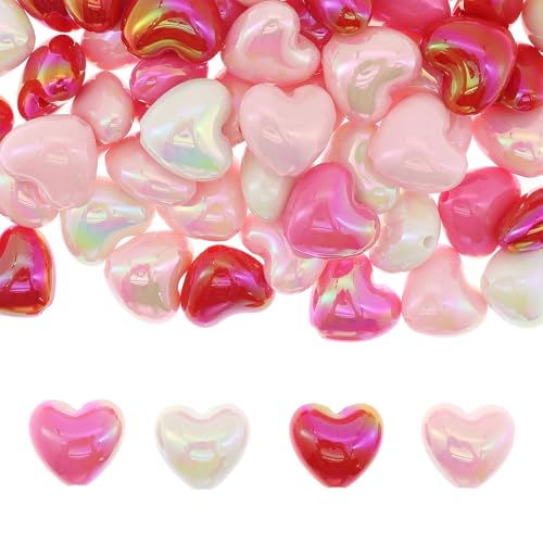 40 Pieces 20mm Pink Large Heart Beads AB Color Acrylic Beads Valentine's Mother's Day Heart Bead Charms for Jewelry Making