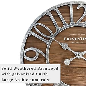 Presentime & Co Vintage Farmhouse Series, Galvanized Rustic Barnwood Clock, 19.5 inch, Galvanized Finish Arabic Numerals with Weathered Natural Barnwood, Farmhouse Décor/Wall Décor Presentime Co Vintage Farmhouse Series Galvanized Rustic Barnwood Clock 195 inch Galvanized Finish Arabic Numerals with Weathered Natural Barnwood Farmhouse DecorWall Decor