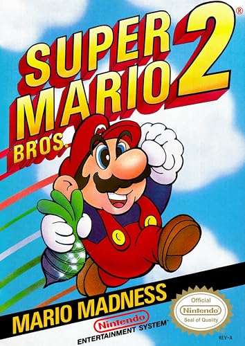 Genérico Póster Lámina Portada Mario Bros 2 NES. Tamaño A4 (210 x 297 mm). Ideal Para enmarcar o colocar directamente en la pared. Papel fotográfico premium Glossy de 255gr/m2