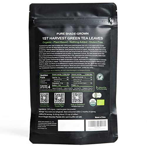 Teanagoo Organic Matcha Green Tea Powder - Ceremonial Grade Matcha - Premium First Harvest Ceremonial Grade (3.53 Ounce/100 G)-Organic Matcha Green Tea Powder- Instant Everyday Matcha Green Tea Powder #TOP4