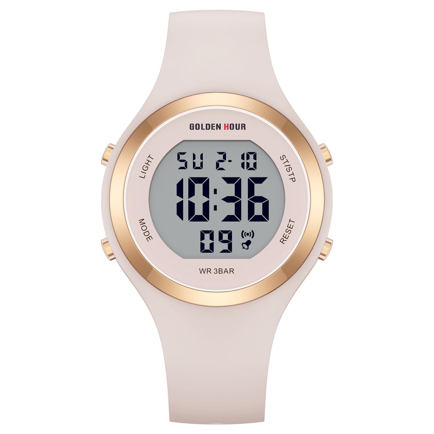 GOLDEN HOUR Reloj Digital Mujer, Resistente al Agua hasta 5 ATM, Deportivo, cronógrafo, Correa de Silicona, Reloj de Pulsera para Mujer con Fecha, Esfera Luminosa de fácil Lectura