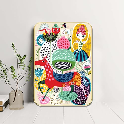 Image of SAF Colorful Kids Wall Art | Stay Wild Stay Free Stay Happy Cartoon Illustration Painting | Fun Decorative MDF Frame for Nursery, Kids Room, Playroom & Gifting (19 x 13 Inch) MG01-1041