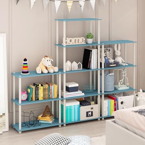 Image of Furinno Turn-N-Tube 4-Tier Multipurpose Shelf Display Rack, Round Tubes, Light Blue /White