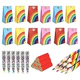 48 Stück Regenbogen Radiergummi Set, Regenbogen Deko Kindergeburtstag Gastgeschenke Regenbogenstifte Kinder Regenbogenpapier RegenbogenSpielzeug, Rainbow Buntstifte Kinder Mitgebsel Set für Birthday