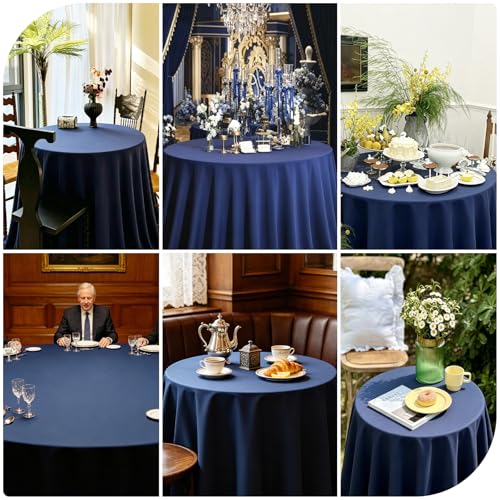 WIGENIUS 2 Pack Blue Table Cloth Round Tablecloths 90 Inch,Polyester Table Cloth for 5 Foot Round Tables,Wrinkle Resistant Washable Fabric Table Covers for Party,Wedding Banquet by WIGENIUS - Used condition - Image 8