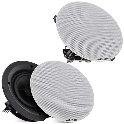 Pyle Pair 6.5” Bluetooth Universal Flush Mount in-Wall in-Ceiling 2-Way Speaker System Dual Polypropylene Cone & Polymer Tweeter Stereo Sound 300 Watts (PDICBT67), Black
