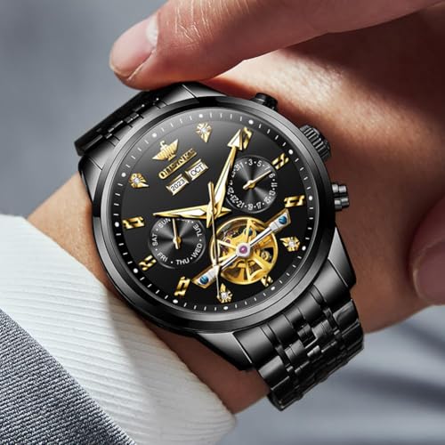 Image of OUPINKE Men Skeleton Watch Automatic Mechanical Luxury Dress Waterproof Sapphire Crystal Wrist Watches for Men