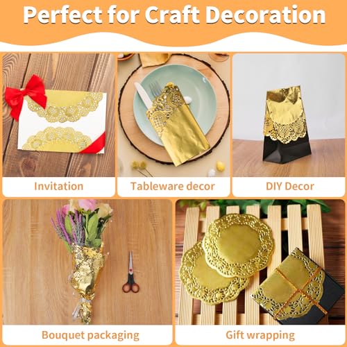 Yeestone Gold Paper Doilies 12 Inch, 50 Pack Disposable Charger Plates, Round Paper Placemats thumb #3