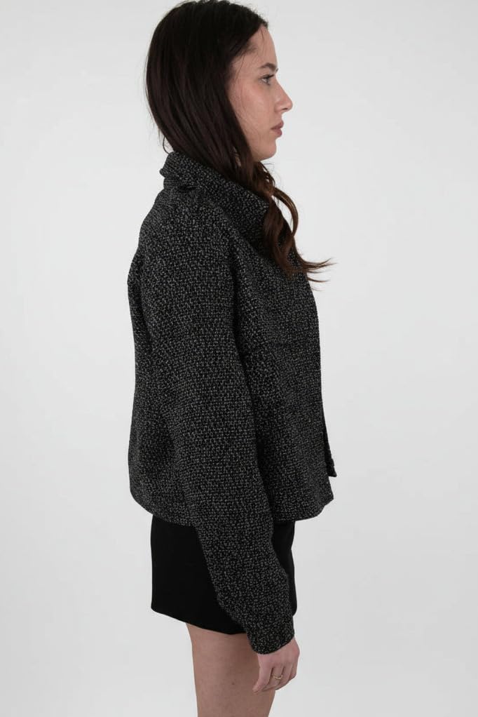Chaqueta de Tweed para mujer, cierre de botones, bolsillos delanteros, detalles de hombro