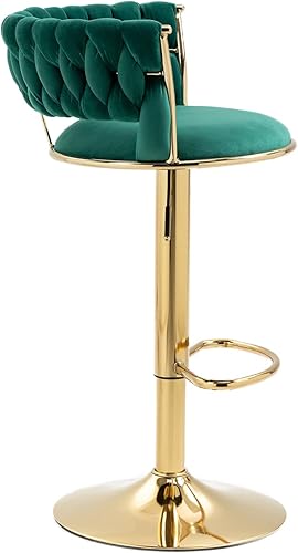 Miniatura 6 de RXR Juego de 2 taburetes de bar de terciopelo, taburetes de bar con altura ajustable y taburete giratorio de 360, silla de bar de cocina con