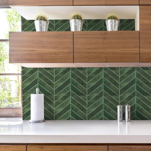 STICKGOO 10 Sheets Thicker Herringbone Peel and Stick Backsplash, 12.6”×9.7” Stick on Wall Tiles, Self Adhesive Tile Sticker for Kitchen Backsplash and Bathroom, Green by STICKGOO - Used condition - Image 5