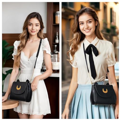 Moon Sailor Luna Bag Damen Mode Frauen Gothic Handtasche Messenger Crossbody Geldbörse Cosplay Umhängetasch Schwarz