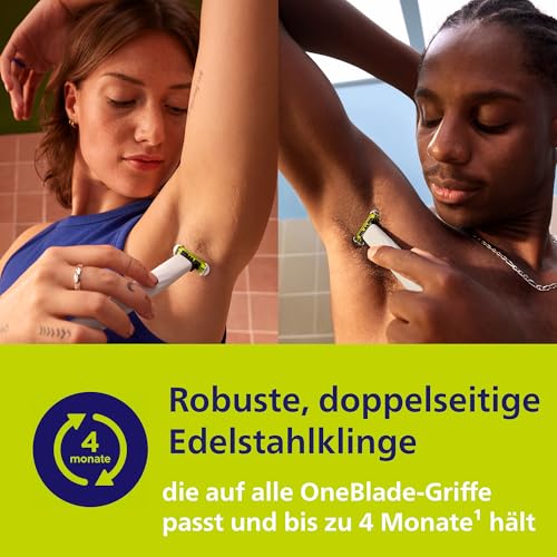 Philips OneBlade Intimate - Elektrischer Intimrasierer und Intimtrimmer für Damen und Herren, mit extra Hautschutz, 2x SkinProtect Klingen, 1x 3-mm-Trimmaufsatz, QP1924/30, Weiß 5