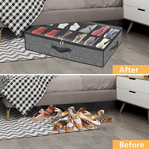 Homyfort CDXBG1 Under Bed Shoe Storage Organizer Fits 12 Pairs- Underbed Shoe Container Solution Shoes Box Bins thumb #1