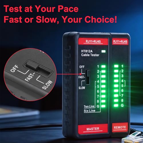 VOBOR RJ45 Netzwerktester Lan Tester, RJ45 RJ11 Netzwerk Kabeltester für CAT7/CAT6/CAT5E/CAT5, Ethernet Netzwerkkabel-Prüfgerät mit Durchgangsprüfung für Internet-LAN und Telefonleitungen