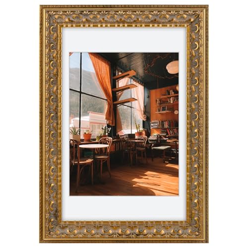 Image of Golden State Art, 8X12 Ornate Finish Photo Frame With White Mat for 7X9 Picture & Real Glass, Color: Bronze