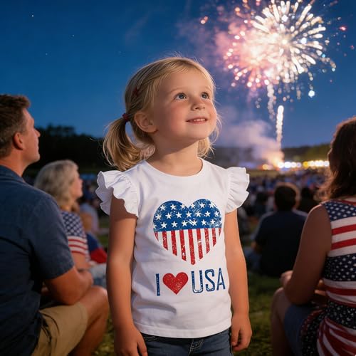Image of Tkria July 4th Tank Top Girl Toddler 4th of July Shirt Baby Girl American Flag Shirt USA Ruffle Tee Girl Patriotic Outfit