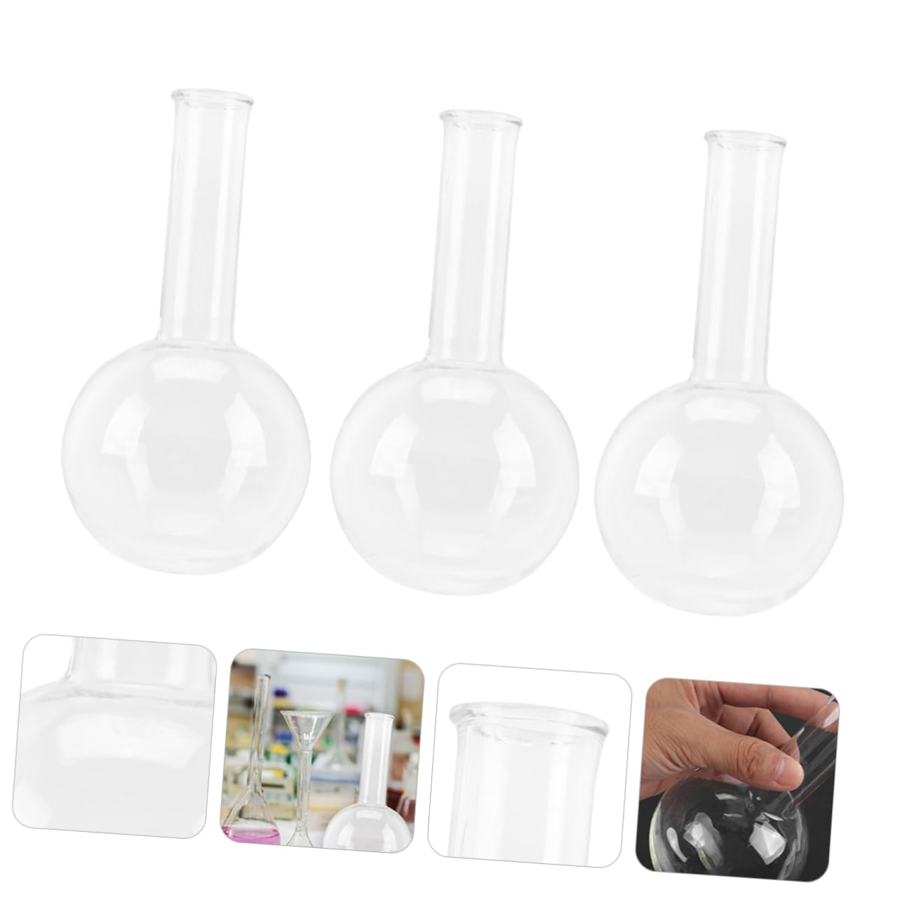 MAGICLULU Rundkolben als Laborkolben 3 Stück mit 250ml Volumen aus Glas Gleichmäßiger Wandstärke und Transparentem Design für Chemie und Bildungsanwendungen