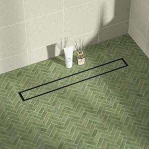 Linear Shower Drain 24″, Matte Black Floor Drain with Tiled Insert Grate & Hair Strainer, 304 Stainless Steel Bathroom 2-in-1 Tiled in Drain, CUPC Certified (Matte Black, 24”)