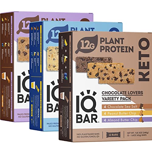 Iqbar Brain And Body Keto Protein Bars 12-Count Chocolate Lovers Variety, Lemon Blueberry & Almond Butter Chip - Low Carb Protein Bars, High-Fiber Vegan Bars, Low Sugar Meal Replacement Bars #TOP20
