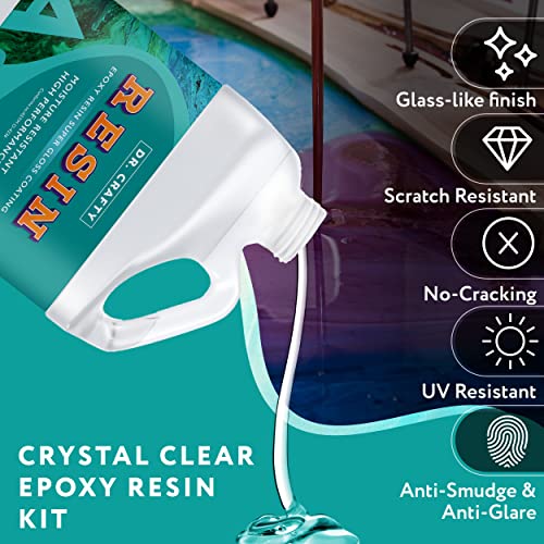 Dr Crafty Clear Epoxy Resin - Table Top Epoxy Resin Kit - Clear Epoxy Resin For Resin Molds, Table Top, Art Resin, Craft, Jewelry Casting, Diy, Tumblers & Wood - 2 Part Resin Kit, Coating 1 Gallon #TOP1
