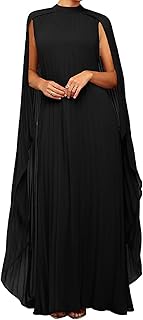 Women's Chiffon Pleated Flowy Maxi Dresses Cape Sleeve Pleated Cocktail Evening Party Dress - Buy now
