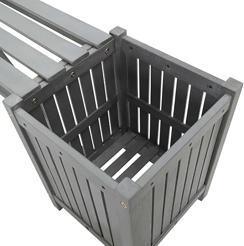 Miniatura 5 de vidaXL Banco de madera de acacia maciza para patio con 2 macetas, jardín, al aire libre, balcón, patio, terraza, asiento de madera para el hogar,
