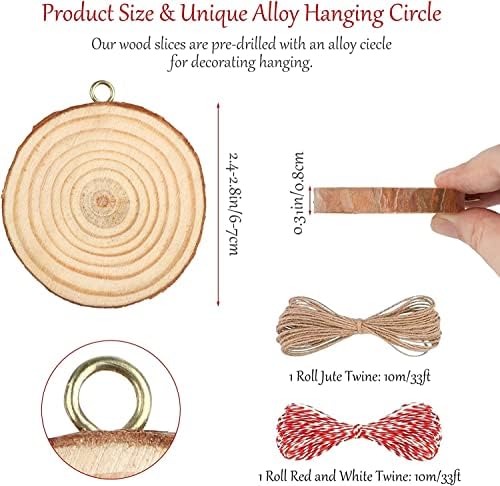 Linkstyle Natural Wood Slices for Crafts, 30 Pcs 6-7cm Unfinished Log Wooden Circles with Small Eye Screws for Art Creation DIY Crafts Wedding Decorations Christmas Ornaments
