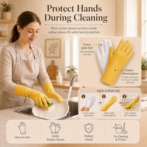 Guantes de algodón blanco para eccema y manos secas, 10 pares elásticos 5