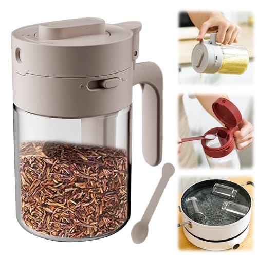 Tarros de especias con cuchara, caja de especias, de cristal, multifuncional, con inserto para esparcir, recipientes con tapa, organizador de especias, sal, azúcar (café)