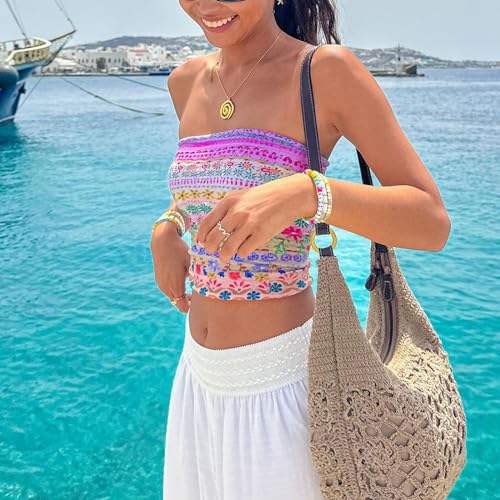 Women Y2K Tie Dye Tube Tops Summer Strapless Backless Floral Print Bandeau Crop Tops Cute Boho Cami Tops2