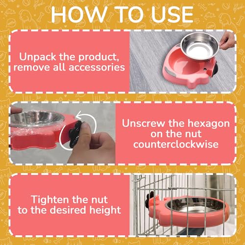 ABC PACK & SUPPLY Pink Water Bowl for Dog Crate, 7.5x7.4x1.7 Inches. Cat and Dog Crate Water Bowl No Spill. Stainless Steel Kennel Accessories. Pet Carrier Food Dish. Rabbit Cage Feeder