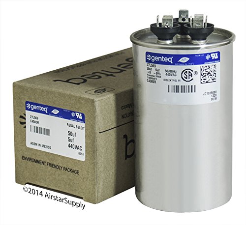 Genteq 27L569 Capacitor; Polypro Metallized; Cap 50 uF; 5 uF; Tol 6%; Vol-Rtg 440AC; QC; Rnd; Dual Rtg (Nonreturnable)