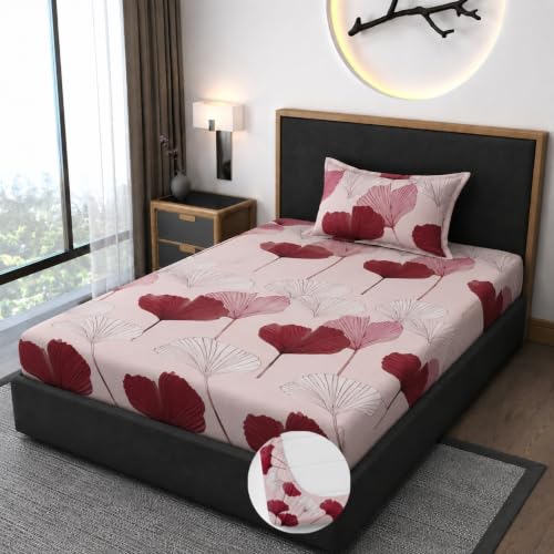 Image of Premium Heavy Cotton Elastic Fitted Bedsheets with 1 King Size Pillow Covers || Single Bed with All Around Elastic 350 TC || 36 x 78 x 6 Inch Single Size Fitted || :- Rose Gold