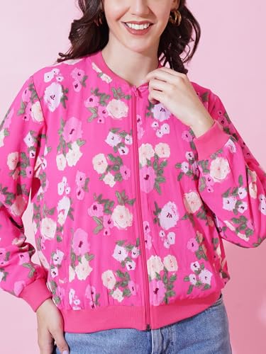 Image of 9 Impression Women's Printed Bomber Jackets | Full Zipper Regular Jacket | Casual Sweatshirt | Oversized Jackets for Women | Outdoor Office Wear Winter Jackets