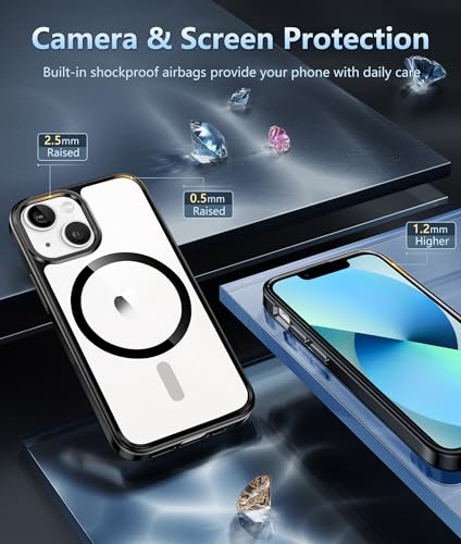 Image of FNTCASE for iPhone 13 Mini Case: iPhone 12 Mini Case Clear Magnetic Phone Cases Compatible with Magsafe Slim Anti Yellowing Military Grade Drop Rugged Protective Transparent Cell Cover (B-Black)