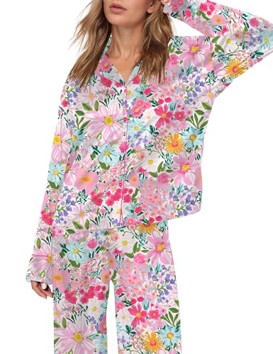 Image of SHESHOW Satin Pajamas for Women Set Long Sleeve Button Down Sleepwear 2 Piece Nightwear Women Pjs Sets Size XS-XXL