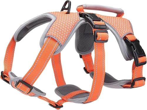BELPRO Mehrzweck-Hundegeschirr, ausbruchsicher, kein Ziehen, reflektierend, verstellbare Weste mit strapazierfähigem Griff, Hundegeschirr für große/aktive Hunde(Orange, S)