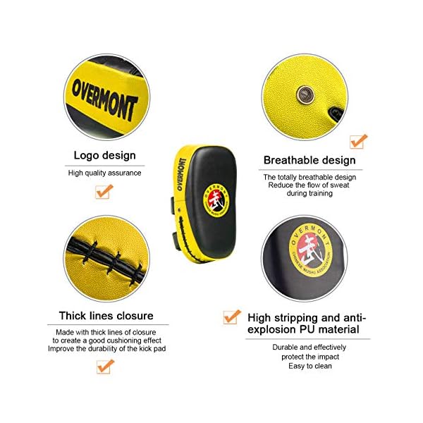 Overmont Taekwondo Kick Pad with Curved Punching Surface Karate Kicking Shield PU Leather for Boxing Martial Art Kickboxing Training(1 Pc Sold as Single)