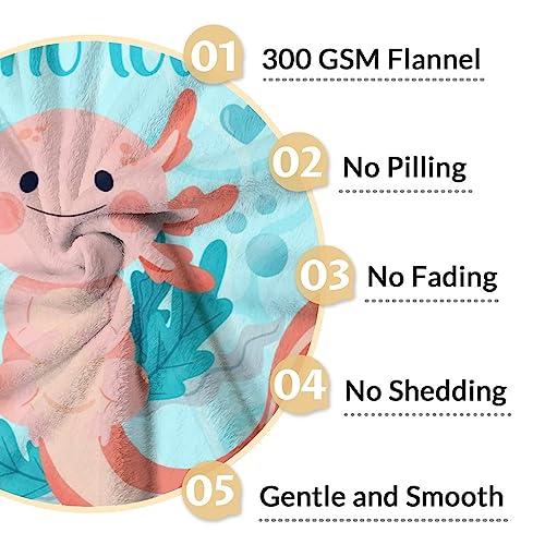 Girl Blanket - 60x80 Inches Cute Axolotl Throw - Blue Soft Fuzzy Blankets for Bed, Couch & Living Room