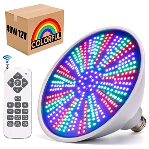 Pool Lights, 12V 40W RGB Color Changing Underwater LED Pool Light for Inground Pool with Remote Control, E26 Replacement Bulb Fit in for Pentair and Hayward Pool Light Fixtures(AC/DC 12 Volt) Cover