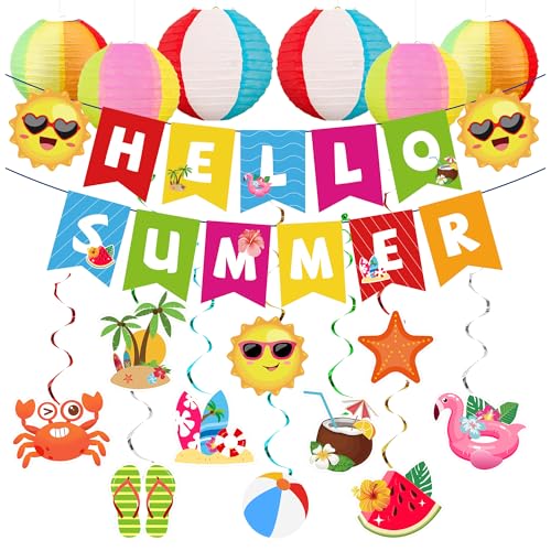DMIGHT Summer Beach Pool Party Decorations Kit with Banner and Swirls