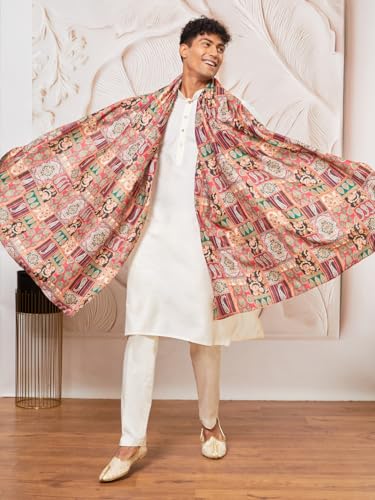Image of VASTRAMAY Men's Dupatta with Artistic Patchwork - Traditional Motifs & Intricate Geometric Patterns | Perfect for Festival & Wedding