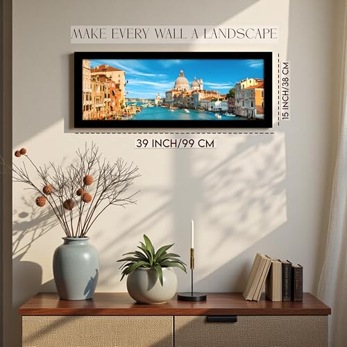 Image of PAINTINGMANTRA Venice City River View Summer Vacation Wall Art Framed Luxury Paintings for Home Decoration, Living room, Bedroom and Office Decoration (99x38 CM)