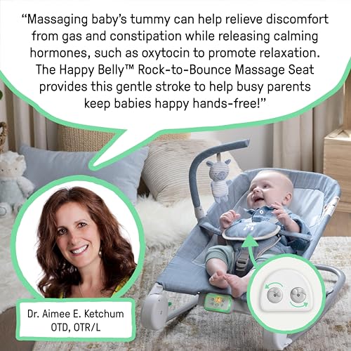 Ingenuity Gas Relief and Anti-Colic Baby Bouncer Seat and Rocker, Gentle Belly Massage to Relax and Soothe Bellies, Instant Tummy Soother, 20 Songs and Melodies – Parker - image 5