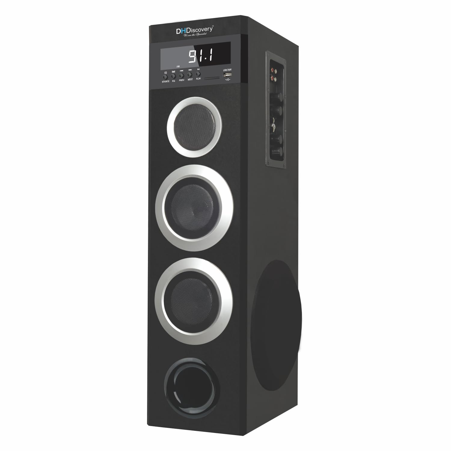 DH Discovery DJ 9595-BK Bluetooth Tower Speakers 150watt RMS with Free Wired Mic/Bluetooth v5.0/1 USB Slot/2 AUX/Built in FM Radio/LED Display with Remote Control (Black)